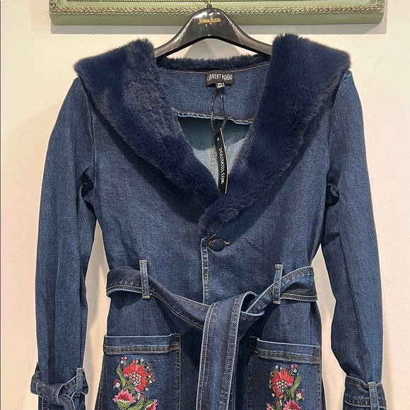 Current Mood Embroidered Denim Long Coat Dress - Picture 3 of 6